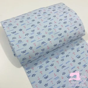 Algodón Jersey Gamuza 50/1 Estampado Diseño Barco de Papel