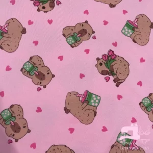 Algodón Jersey Gamuza 50/1 Estampado Diseño Capibara