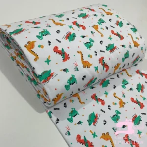 Algodón Jersey Gamuza 50/1 Estampado Diseño Dino Surfista