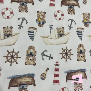Algodón Jersey Gamuza 50/1 Estampado Diseño Osito Barco