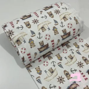 Algodón Jersey Gamuza 50/1 Estampado Diseño Osito Barco
