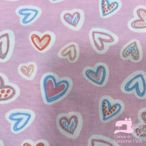 ALGODÓN LICRADO DISEÑO CORAZÓN GLITTER ROSADO