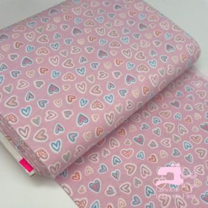ALGODÓN LICRADO DISEÑO CORAZÓN GLITTER ROSADO