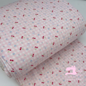 ALGODÓN LICRADO DISEÑO LINEAL BLANCO CON ROSADO
