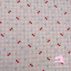 ALGODÓN LICRADO DISEÑO LINEAL BLANCO CON ROSADO